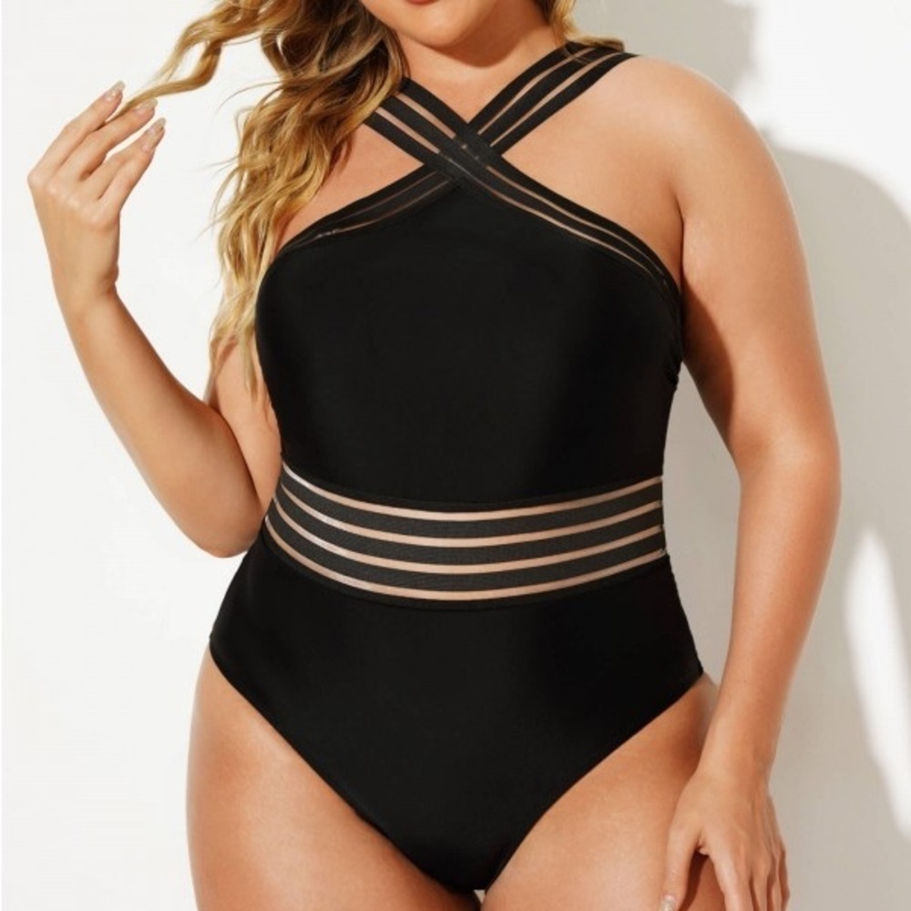 Black Crossover Lady Vintage One-Piece Swimsuit